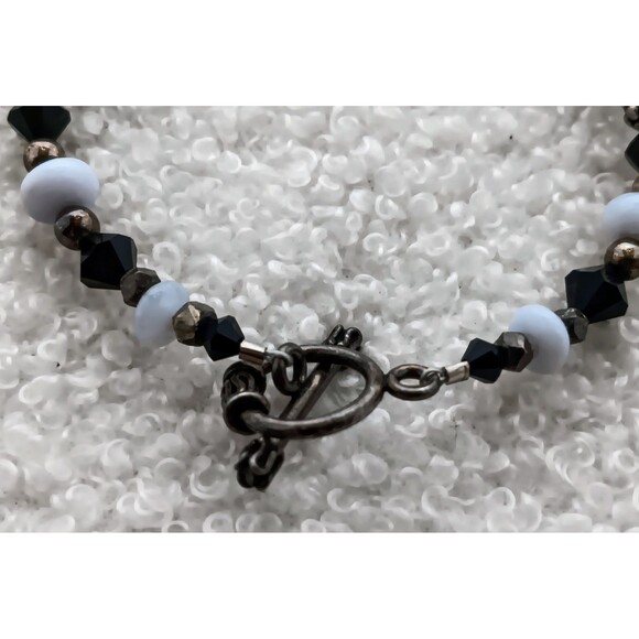 Artisan Sterling Silver Blue Lace Agate & Black Onyx Cross Bracelet 7.5 in - Picture 6 of 11